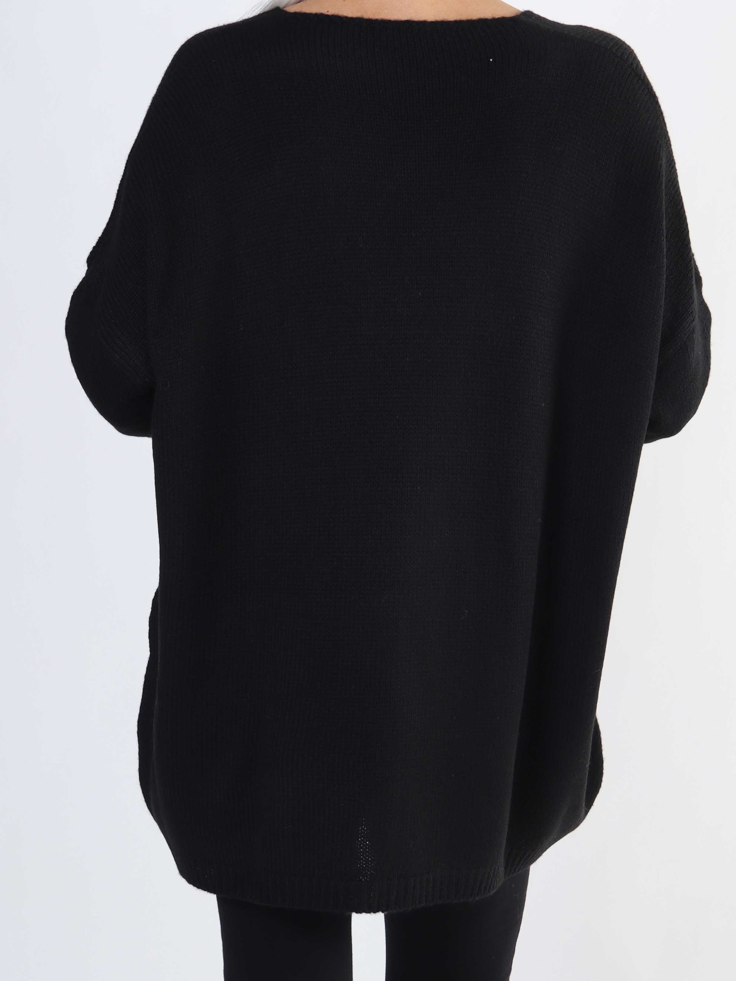 Achilla - Plus size strikbluse med guld print foran